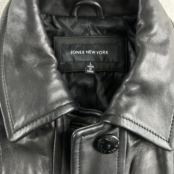 Jones New York Women Leather Jacket Size Large Long Sleeve Button Black - Picture 4 of 5